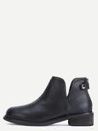 Romwe Black Faux Leather Back Zipper Button Strap Shoes