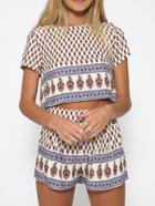 Romwe Tribal Print Crop Top With High Waist Shorts