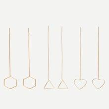 Romwe Open Geometric Drop Earrings Set 3pairs