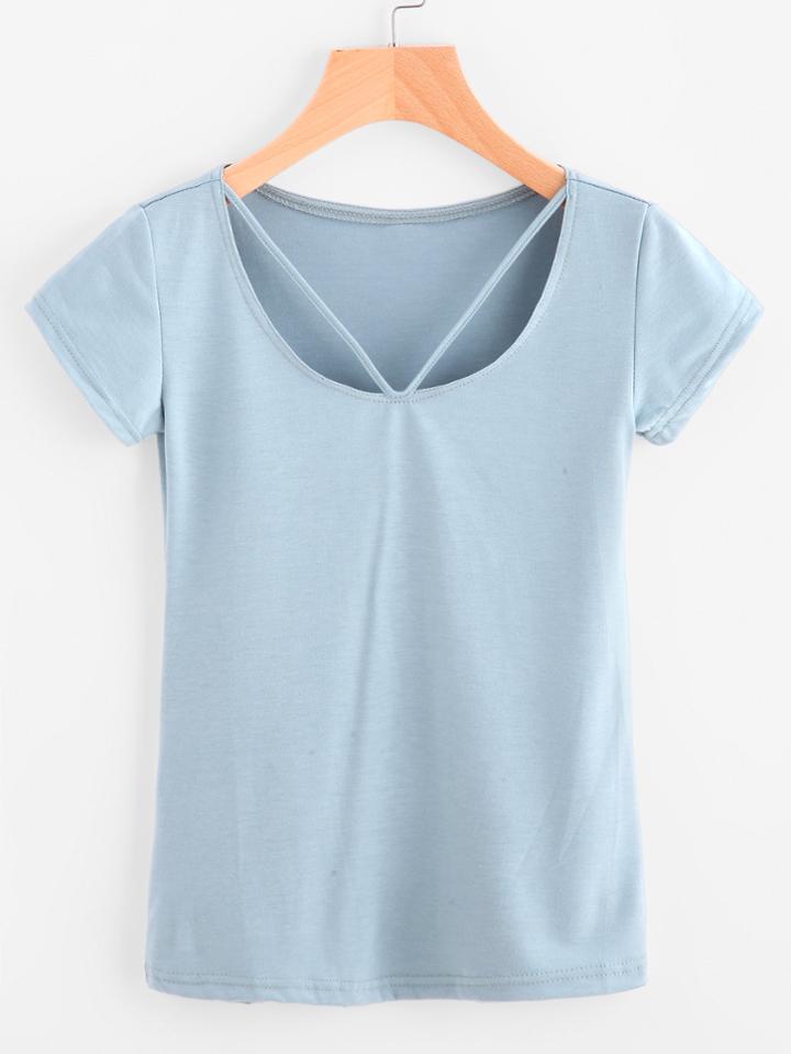 Romwe Strappy Neck T-shirt