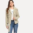 Romwe Flap Pocket Belted Front Utility Jacket