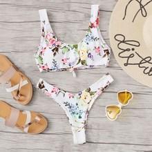Romwe Random Floral Scoop Neck Top With High Leg Bikini