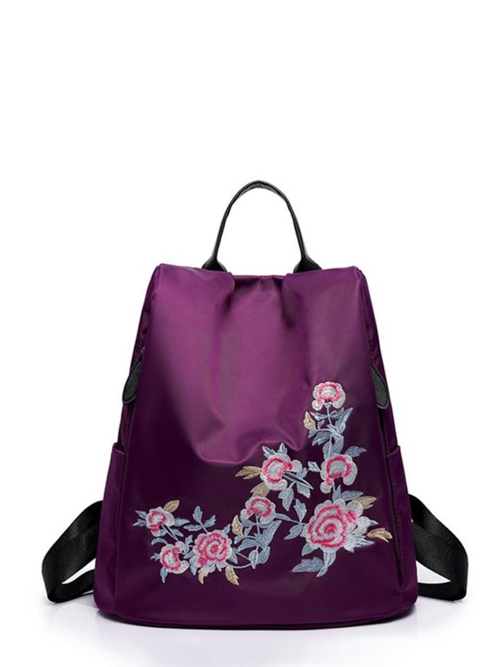 Romwe Flower Embroidery Backpack With Contrast Strap