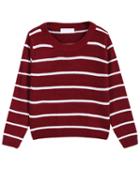 Romwe Striped Crop Knit Wine Red Sweater
