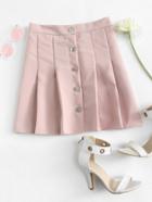 Romwe Single Breasted Box Pleated Skirt