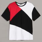 Romwe Guys Contrast Neck Cut-and-sew Tee