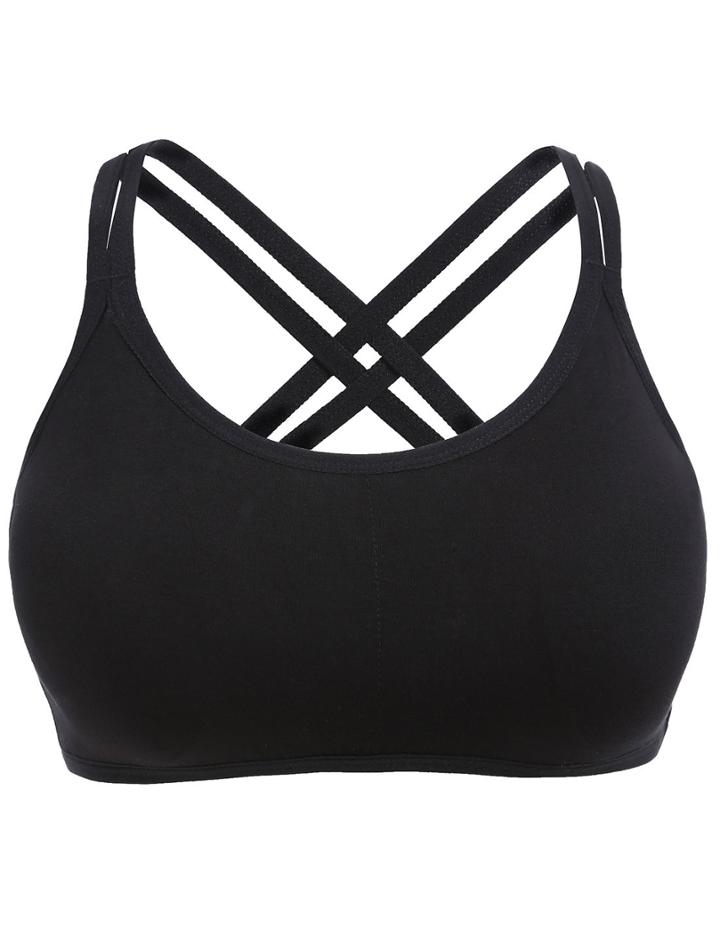 Romwe Back Criss Cross Crop Black Cami Top