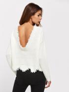 Romwe Low Back Scallop Raw Edge Jumper