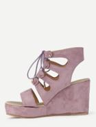 Romwe Pale Pink Open Toe Strappy Wedge Sandals