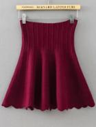 Romwe Scalloped Hem Jersey Flare Burgundy Skirt