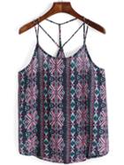 Romwe Spaghetti Strap Geometric Print Chiffon Cami Top