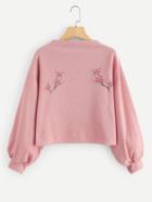 Romwe Bishop Sleeve Plum Blossom Embroidered Pullover