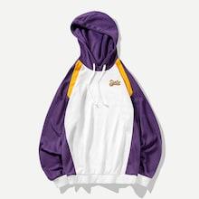 Romwe Guys Cut And Sew Panel Letter Print Hoodie