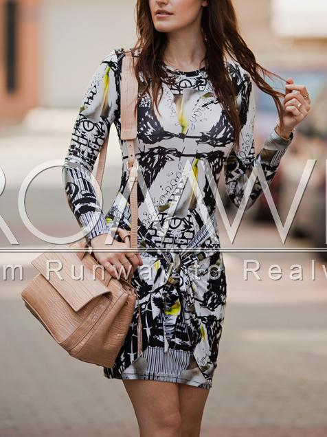 Romwe Abstract Print Knotted Sheath Dress