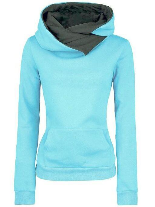 Romwe Blue Hooded Long Sleeve Slim Sweatshirt
