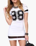 Romwe Number Print Mesh Hem White Dress