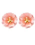 Romwe Pink Enamel Pearl Flower Stud Earrings