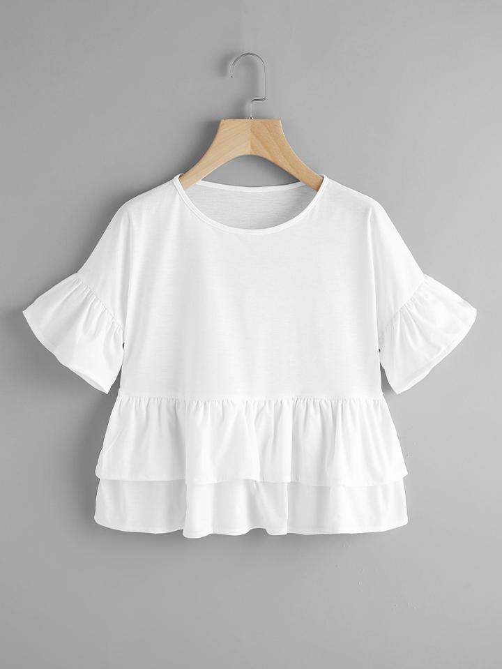 Romwe Tiered Frill Hem Tee