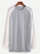 Romwe Grey Contrast Raglan Sleeve Sweatshirt