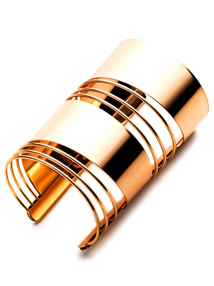 Romwe Gold Plated Hollow Out Cuff Bracelet