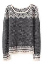 Romwe Vintage Floral Knitted Grey Jumper