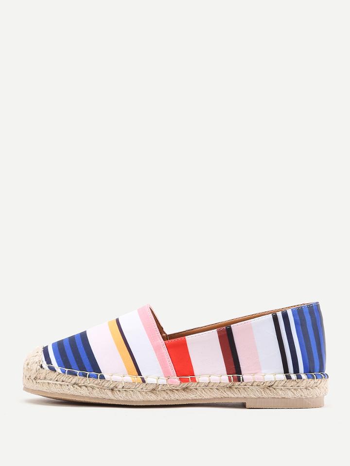 Romwe Block Striped Print Espadrille Flats
