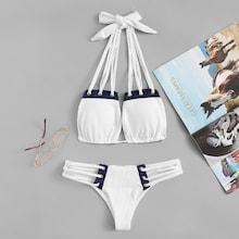 Romwe Ladder Cut-out Bikini Set
