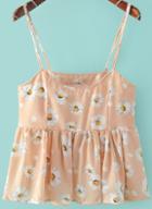 Romwe Apricot Spaghetti Strap Floral Ruffle Cami Top