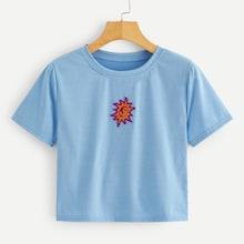 Romwe Graphic Patched Crop Tee