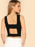 Romwe Cut Out Back Crop Solid Top