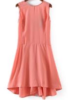 Romwe Back Deep V Pleated Pink Dress