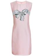 Romwe Pink Round Neck Sleeveless Bowknot Print Dress