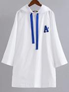 Romwe White Patch Detail Drawstring Hooded Casual Dress