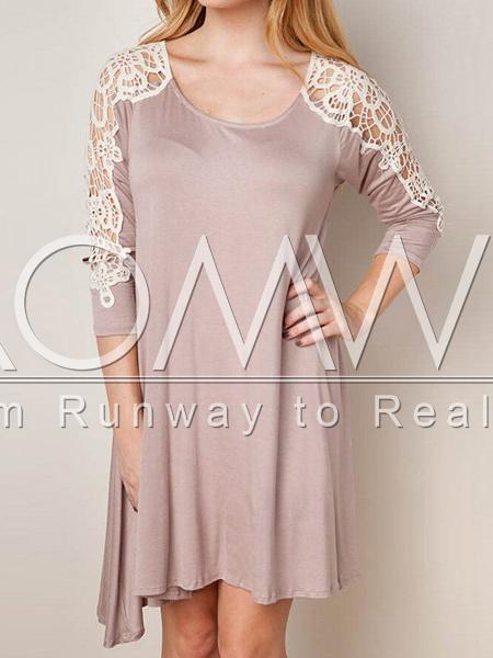 Romwe Nude Scoop Neck Crochet Sleeve Dress