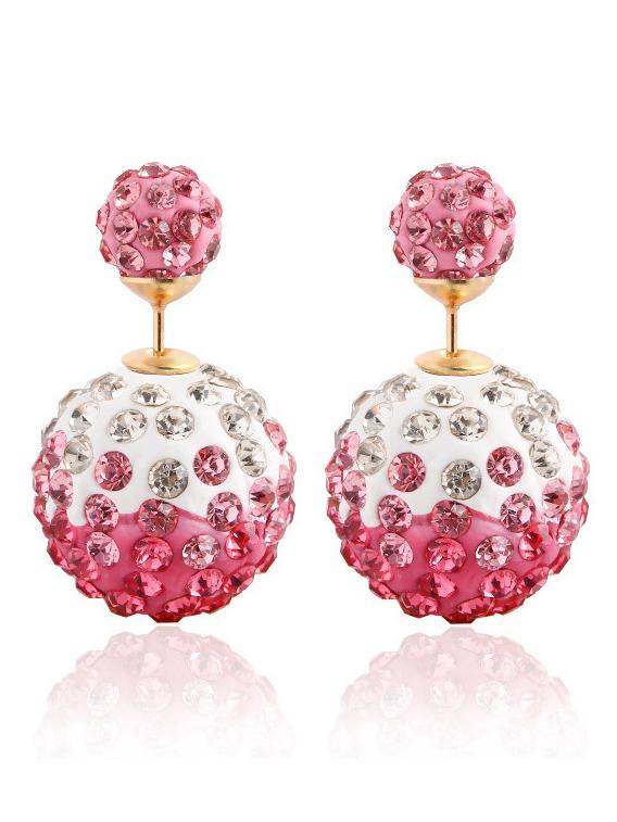 Romwe Rhinestone Ball Double Sided Stud Earrings - Pink