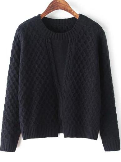 Romwe Round Neck Slit Loose Black Sweater