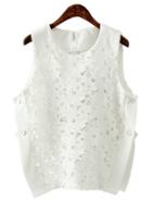 Romwe White Hollow Out Flower Lace Tank Top