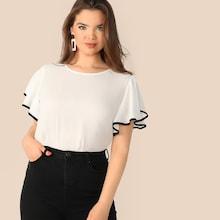 Romwe Plus Contrast Binding Flutter Sleeve Top