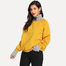 Romwe High Neck Raglan Sleeve Sweatshirt