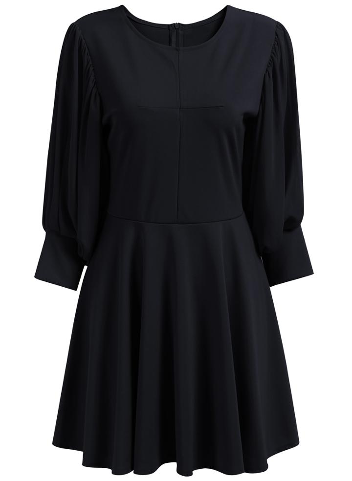 Romwe Balloon Sleeve With Zipper Pleated Black Dress