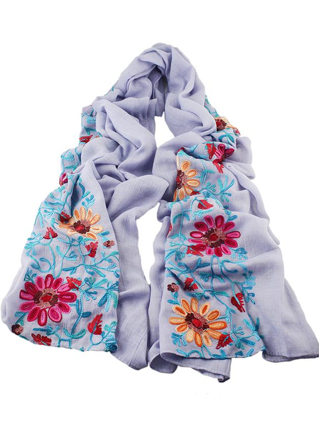 Romwe Lightgray Flower Printed Boho Style Wide Cotton Scarf For Ladies