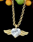 Romwe Gold Heart Diamond Wing Necklace