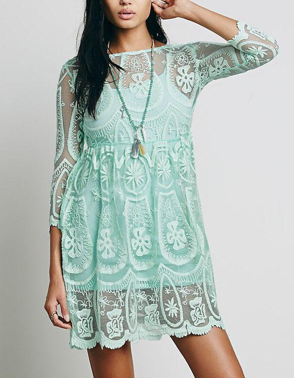 Romwe Round Neck Embroidered Open Back Dress