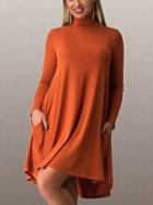 Romwe Orange High Neck Loose Tshirt Dress