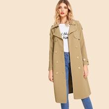 Romwe Double Breasted Solid Coat
