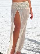 Romwe Hollow Split Mesh Beige Skirt