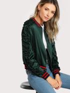 Romwe Shirred Frill Sleeve Bomber Jacket