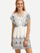 Romwe White Lace Trimmed Eyelet Embroidered Dress