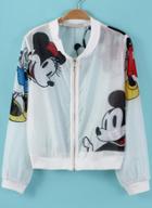 Romwe White Long Sleeve Mickey Print Crop Jacket