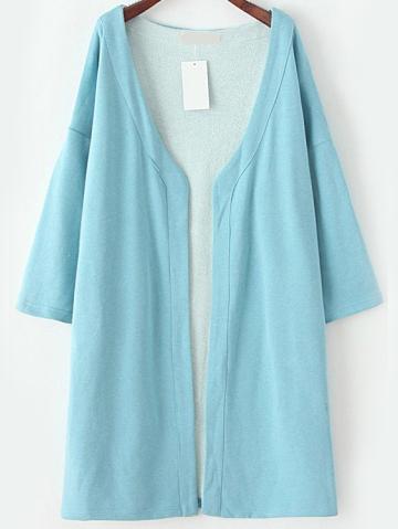 Romwe Long Sleeve Open Front Loose Blue Coat